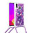 Silikon Hülle Handyhülle Gummi Schutzhülle Flexible Tasche Bling-Bling mit Schlüsselband Lanyard S02 für Samsung Galaxy A20 Violett