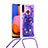 Silikon Hülle Handyhülle Gummi Schutzhülle Flexible Tasche Bling-Bling mit Schlüsselband Lanyard S02 für Samsung Galaxy A20s Violett