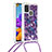 Silikon Hülle Handyhülle Gummi Schutzhülle Flexible Tasche Bling-Bling mit Schlüsselband Lanyard S02 für Samsung Galaxy A21s Violett