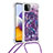 Silikon Hülle Handyhülle Gummi Schutzhülle Flexible Tasche Bling-Bling mit Schlüsselband Lanyard S02 für Samsung Galaxy A22 5G Violett