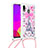 Silikon Hülle Handyhülle Gummi Schutzhülle Flexible Tasche Bling-Bling mit Schlüsselband Lanyard S02 für Samsung Galaxy A30 Rosa