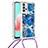 Silikon Hülle Handyhülle Gummi Schutzhülle Flexible Tasche Bling-Bling mit Schlüsselband Lanyard S02 für Samsung Galaxy A32 4G Blau