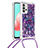 Silikon Hülle Handyhülle Gummi Schutzhülle Flexible Tasche Bling-Bling mit Schlüsselband Lanyard S02 für Samsung Galaxy A32 5G Violett