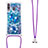 Silikon Hülle Handyhülle Gummi Schutzhülle Flexible Tasche Bling-Bling mit Schlüsselband Lanyard S02 für Samsung Galaxy A40s Blau