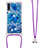 Silikon Hülle Handyhülle Gummi Schutzhülle Flexible Tasche Bling-Bling mit Schlüsselband Lanyard S02 für Samsung Galaxy A7 (2018) A750 Blau