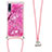 Silikon Hülle Handyhülle Gummi Schutzhülle Flexible Tasche Bling-Bling mit Schlüsselband Lanyard S02 für Samsung Galaxy A7 (2018) A750 Pink