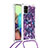 Silikon Hülle Handyhülle Gummi Schutzhülle Flexible Tasche Bling-Bling mit Schlüsselband Lanyard S02 für Samsung Galaxy A71 4G A715 Violett