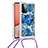 Silikon Hülle Handyhülle Gummi Schutzhülle Flexible Tasche Bling-Bling mit Schlüsselband Lanyard S02 für Samsung Galaxy A72 4G Blau
