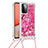 Silikon Hülle Handyhülle Gummi Schutzhülle Flexible Tasche Bling-Bling mit Schlüsselband Lanyard S02 für Samsung Galaxy A72 4G Pink