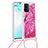 Silikon Hülle Handyhülle Gummi Schutzhülle Flexible Tasche Bling-Bling mit Schlüsselband Lanyard S02 für Samsung Galaxy A91 Pink
