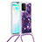Silikon Hülle Handyhülle Gummi Schutzhülle Flexible Tasche Bling-Bling mit Schlüsselband Lanyard S02 für Samsung Galaxy A91 Violett
