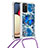 Silikon Hülle Handyhülle Gummi Schutzhülle Flexible Tasche Bling-Bling mit Schlüsselband Lanyard S02 für Samsung Galaxy F02S SM-E025F Blau