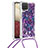 Silikon Hülle Handyhülle Gummi Schutzhülle Flexible Tasche Bling-Bling mit Schlüsselband Lanyard S02 für Samsung Galaxy F12 Violett