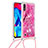 Silikon Hülle Handyhülle Gummi Schutzhülle Flexible Tasche Bling-Bling mit Schlüsselband Lanyard S02 für Samsung Galaxy M10 Pink