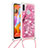 Silikon Hülle Handyhülle Gummi Schutzhülle Flexible Tasche Bling-Bling mit Schlüsselband Lanyard S02 für Samsung Galaxy M11 Pink