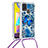 Silikon Hülle Handyhülle Gummi Schutzhülle Flexible Tasche Bling-Bling mit Schlüsselband Lanyard S02 für Samsung Galaxy M21s Blau