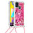 Silikon Hülle Handyhülle Gummi Schutzhülle Flexible Tasche Bling-Bling mit Schlüsselband Lanyard S02 für Samsung Galaxy M31 Prime Edition Pink