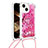 Silikon Hülle Handyhülle Gummi Schutzhülle Flexible Tasche Bling-Bling mit Schlüsselband Lanyard S03 für Apple iPhone 14