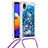 Silikon Hülle Handyhülle Gummi Schutzhülle Flexible Tasche Bling-Bling mit Schlüsselband Lanyard S03 für Samsung Galaxy A01 Core Blau