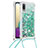 Silikon Hülle Handyhülle Gummi Schutzhülle Flexible Tasche Bling-Bling mit Schlüsselband Lanyard S03 für Samsung Galaxy A02 Grün