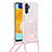 Silikon Hülle Handyhülle Gummi Schutzhülle Flexible Tasche Bling-Bling mit Schlüsselband Lanyard S03 für Samsung Galaxy A04s Rosa