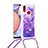 Silikon Hülle Handyhülle Gummi Schutzhülle Flexible Tasche Bling-Bling mit Schlüsselband Lanyard S03 für Samsung Galaxy A10s Violett