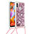 Silikon Hülle Handyhülle Gummi Schutzhülle Flexible Tasche Bling-Bling mit Schlüsselband Lanyard S03 für Samsung Galaxy A11 Rot