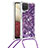 Silikon Hülle Handyhülle Gummi Schutzhülle Flexible Tasche Bling-Bling mit Schlüsselband Lanyard S03 für Samsung Galaxy A12 5G Violett