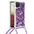 Silikon Hülle Handyhülle Gummi Schutzhülle Flexible Tasche Bling-Bling mit Schlüsselband Lanyard S03 für Samsung Galaxy A12 Nacho Violett