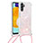 Silikon Hülle Handyhülle Gummi Schutzhülle Flexible Tasche Bling-Bling mit Schlüsselband Lanyard S03 für Samsung Galaxy A13 5G Rosa