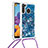 Silikon Hülle Handyhülle Gummi Schutzhülle Flexible Tasche Bling-Bling mit Schlüsselband Lanyard S03 für Samsung Galaxy A21 Blau
