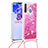 Silikon Hülle Handyhülle Gummi Schutzhülle Flexible Tasche Bling-Bling mit Schlüsselband Lanyard S03 für Samsung Galaxy A21 European Pink