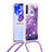 Silikon Hülle Handyhülle Gummi Schutzhülle Flexible Tasche Bling-Bling mit Schlüsselband Lanyard S03 für Samsung Galaxy A21 European Violett