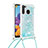 Silikon Hülle Handyhülle Gummi Schutzhülle Flexible Tasche Bling-Bling mit Schlüsselband Lanyard S03 für Samsung Galaxy A21 Hellblau