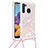 Silikon Hülle Handyhülle Gummi Schutzhülle Flexible Tasche Bling-Bling mit Schlüsselband Lanyard S03 für Samsung Galaxy A21 Rosa