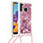 Silikon Hülle Handyhülle Gummi Schutzhülle Flexible Tasche Bling-Bling mit Schlüsselband Lanyard S03 für Samsung Galaxy A21 Rot