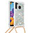 Silikon Hülle Handyhülle Gummi Schutzhülle Flexible Tasche Bling-Bling mit Schlüsselband Lanyard S03 für Samsung Galaxy A21 Silber