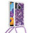Silikon Hülle Handyhülle Gummi Schutzhülle Flexible Tasche Bling-Bling mit Schlüsselband Lanyard S03 für Samsung Galaxy A21 Violett
