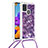 Silikon Hülle Handyhülle Gummi Schutzhülle Flexible Tasche Bling-Bling mit Schlüsselband Lanyard S03 für Samsung Galaxy A21s Violett