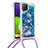 Silikon Hülle Handyhülle Gummi Schutzhülle Flexible Tasche Bling-Bling mit Schlüsselband Lanyard S03 für Samsung Galaxy A22 4G Blau