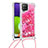 Silikon Hülle Handyhülle Gummi Schutzhülle Flexible Tasche Bling-Bling mit Schlüsselband Lanyard S03 für Samsung Galaxy A22 4G Pink