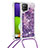 Silikon Hülle Handyhülle Gummi Schutzhülle Flexible Tasche Bling-Bling mit Schlüsselband Lanyard S03 für Samsung Galaxy A22 4G Violett