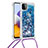 Silikon Hülle Handyhülle Gummi Schutzhülle Flexible Tasche Bling-Bling mit Schlüsselband Lanyard S03 für Samsung Galaxy A22 5G Blau