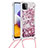 Silikon Hülle Handyhülle Gummi Schutzhülle Flexible Tasche Bling-Bling mit Schlüsselband Lanyard S03 für Samsung Galaxy A22 5G Rot