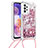 Silikon Hülle Handyhülle Gummi Schutzhülle Flexible Tasche Bling-Bling mit Schlüsselband Lanyard S03 für Samsung Galaxy A23 4G Rot