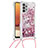Silikon Hülle Handyhülle Gummi Schutzhülle Flexible Tasche Bling-Bling mit Schlüsselband Lanyard S03 für Samsung Galaxy A32 4G Rot