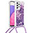 Silikon Hülle Handyhülle Gummi Schutzhülle Flexible Tasche Bling-Bling mit Schlüsselband Lanyard S03 für Samsung Galaxy A33 5G Violett