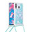 Silikon Hülle Handyhülle Gummi Schutzhülle Flexible Tasche Bling-Bling mit Schlüsselband Lanyard S03 für Samsung Galaxy A40s Hellblau