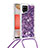 Silikon Hülle Handyhülle Gummi Schutzhülle Flexible Tasche Bling-Bling mit Schlüsselband Lanyard S03 für Samsung Galaxy A42 5G Violett