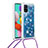 Silikon Hülle Handyhülle Gummi Schutzhülle Flexible Tasche Bling-Bling mit Schlüsselband Lanyard S03 für Samsung Galaxy A51 4G Blau